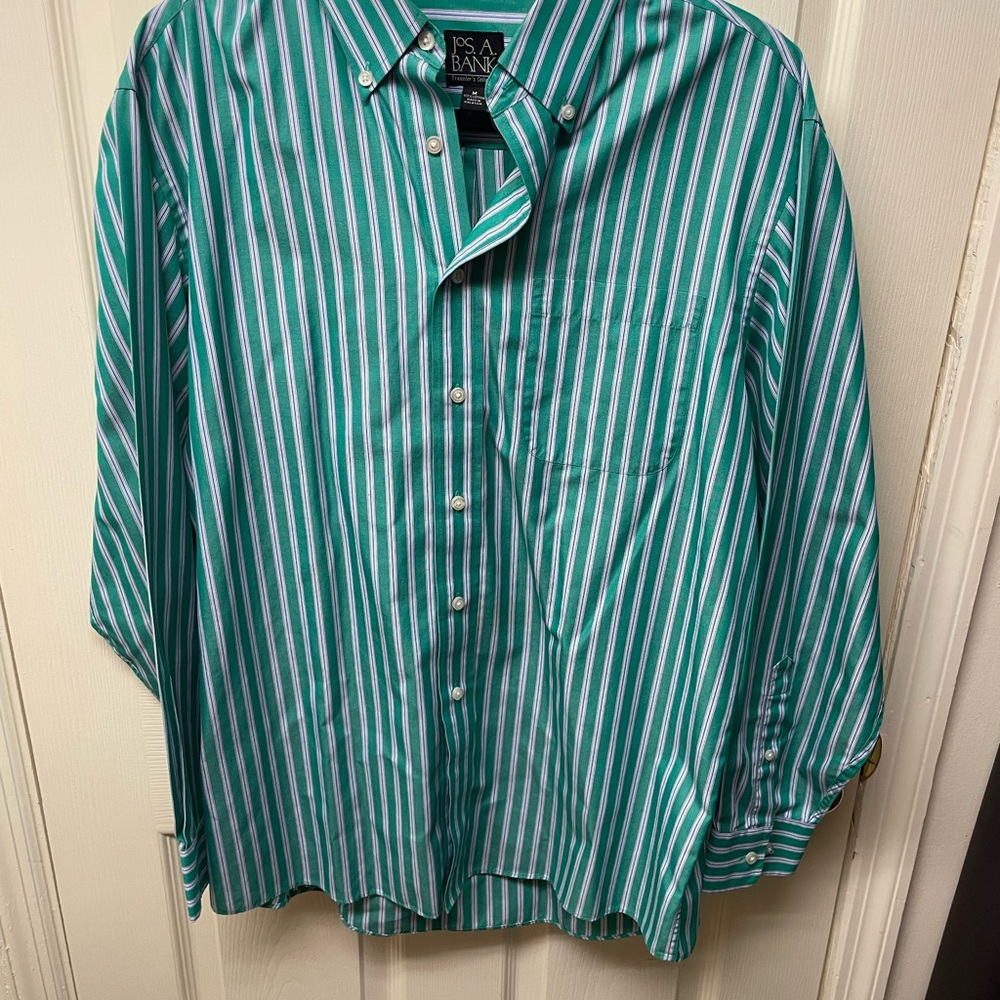 Jos. A. Bank Green and White Casual Button Down Shirt